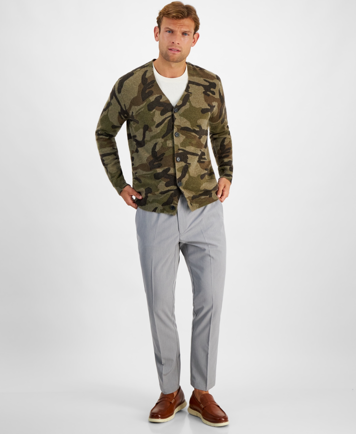 Club Room Men's Camo V-Neck Cashmere Cardigan Sweater, Created for Macy's