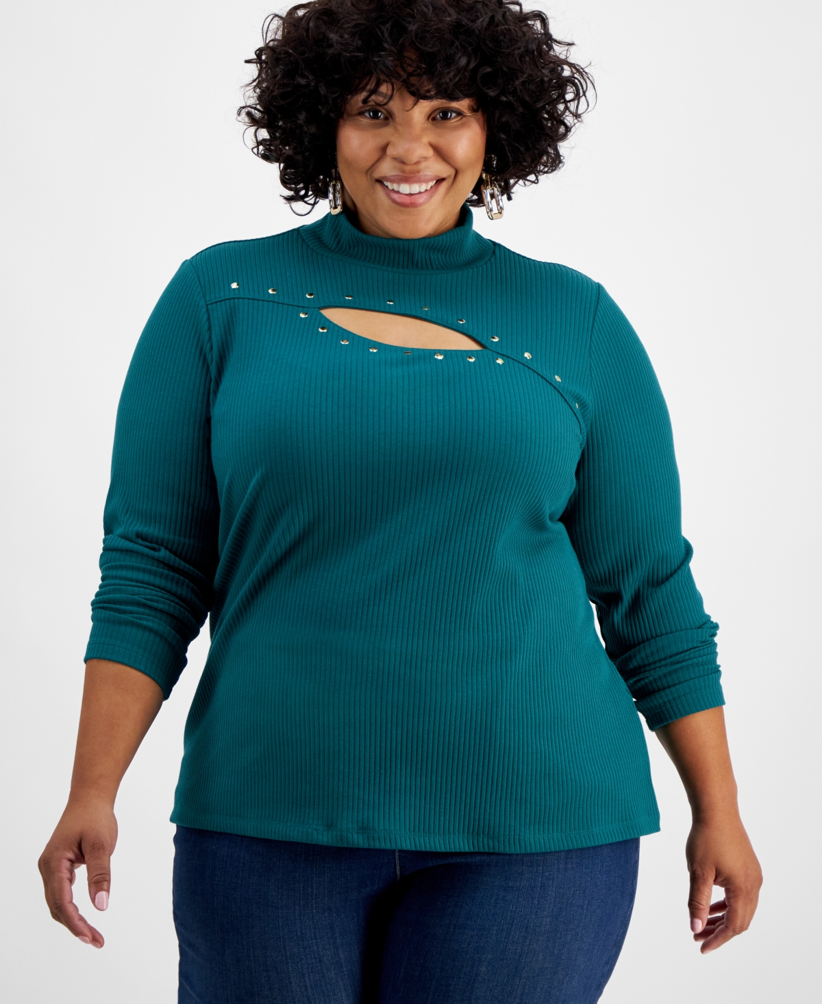 INC INTERNATIONAL CONCEPTS WOMEN'S STUDDED CUT-OUT MOCK-NECK TOP, XS-3X, CREATED FOR MACY'S 