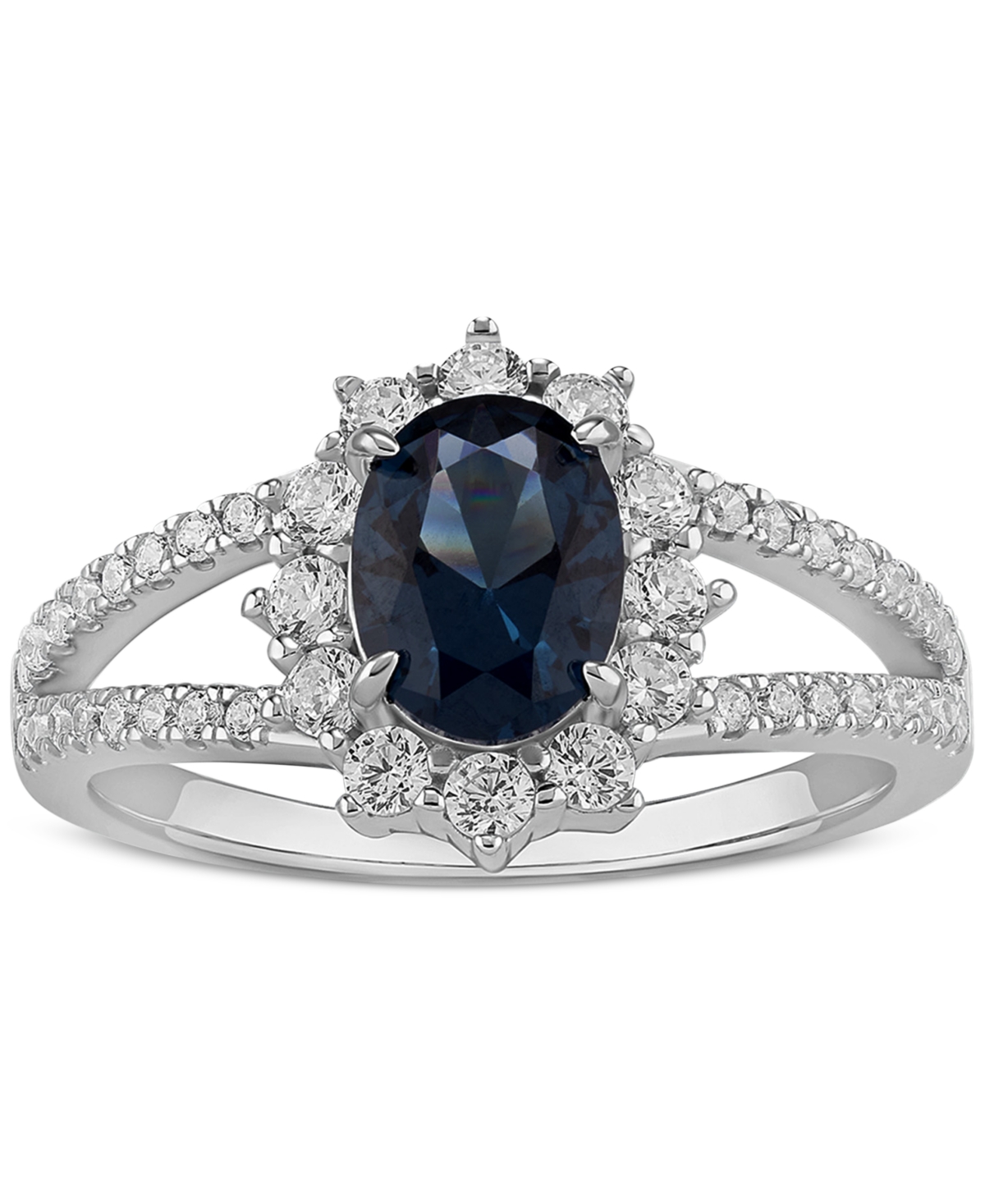 Cubic Zirconia Blue Oval Halo Ring in Sterling Silver, Created for Macy's - Blue