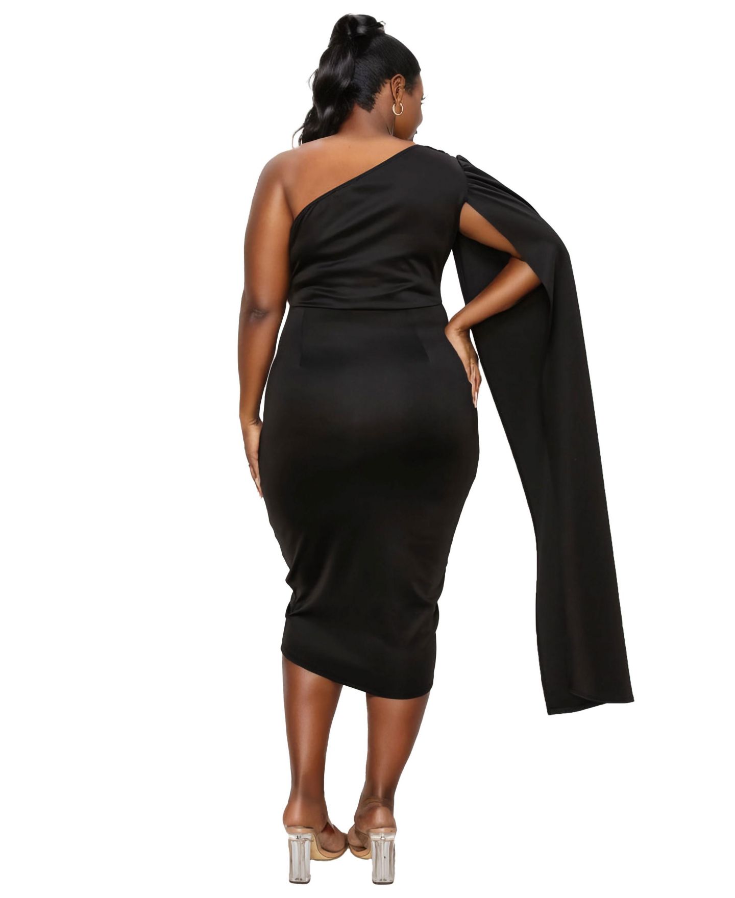 Женское платье L I V D Plus Size Spade One Shoulder Cape, цвет: Чёрный — фото 2