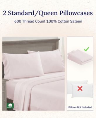 Crisp and Cool Standard/Queen Pillow Cases Set of 2 – Luxuriously Soft Hotel Quality 600 Thread Count, 100% Cotton Sateen,