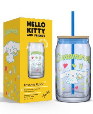 Hello Kitty and Friends Favorite Flavor Cinnamoroll Can Shaped Glass Tumbler with Wood Lid and Straw