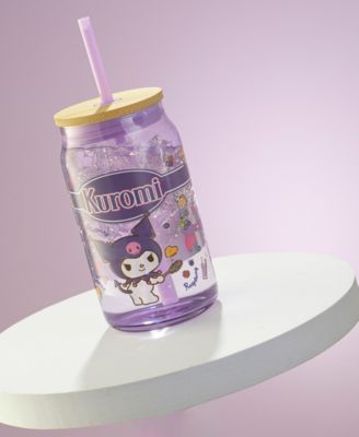 Hello Kitty and Friends Favorite Flavor Kuromi Can Shaped Glass Tumbler with Wood Lid and Straw