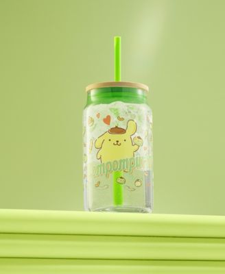 Hello Kitty and Friends Favorite Flavor Pompompurin Can Shaped Glass Tumbler with Wood Lid and Straw