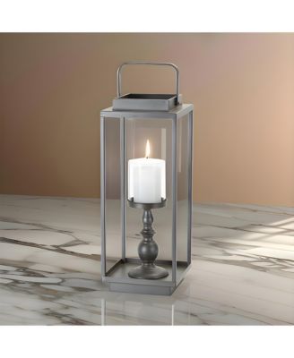 Antique Metal Candle Holder With Glass Hurricane- Stylish Accent Piece for Tabletop