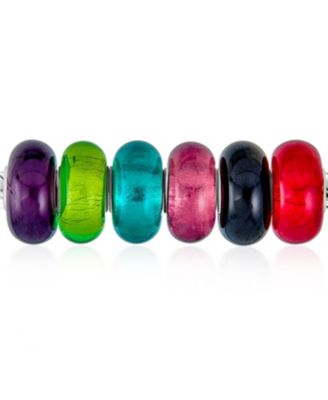 Mixed Spacer Set Colorful Metallic Foil Multi Color Murano Glass Charm Bead Sterling Silver Core Fits European Bracelet