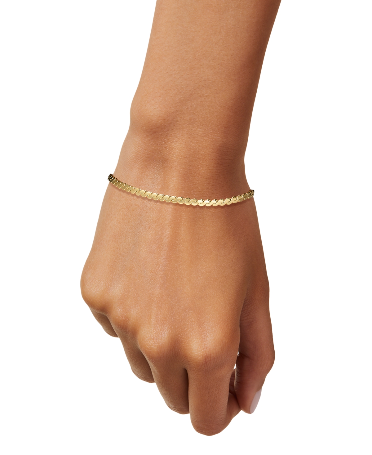 Polished Serpentine Link Chain Bracelet in 14k Gold