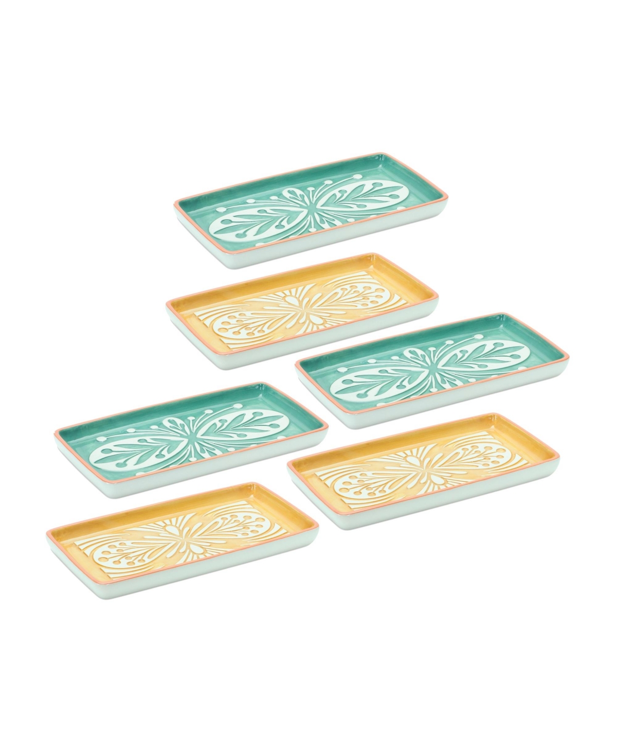 Slickblue Decorative Ceramic Tray Set (Pack of 6) - Yellow, White