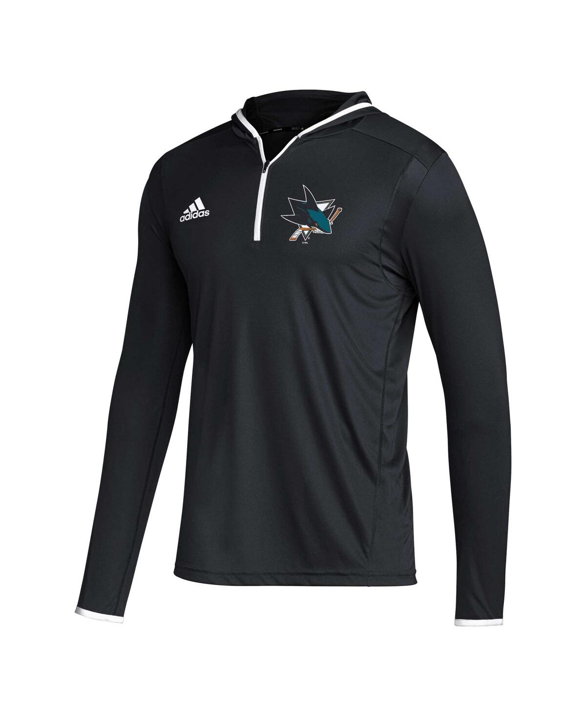 Adidas Men'sSan Jose Sharks Team Long Sleeve Quarter-Zip Hoodie T-Shirt - Black