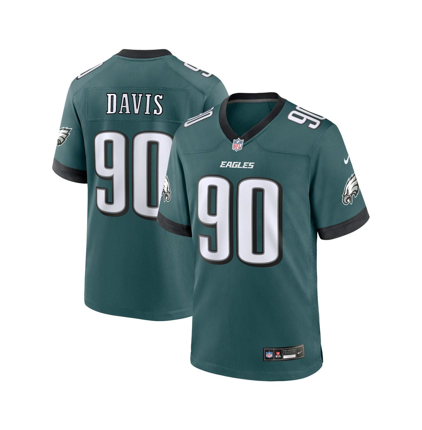 Мужской топ Nike Jordan Davis Midnight Philadelphia Eagles Alternate Game Jersey, цвет: Зелёный — фото 1