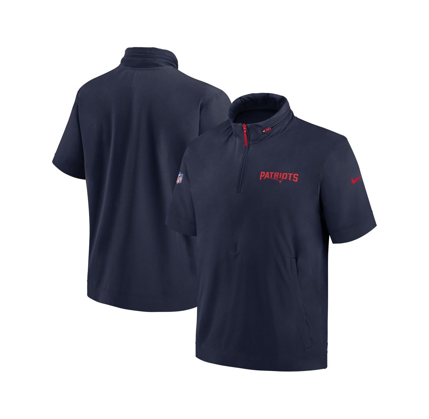 Men's Navy New England Patriots 2024 Sideline Coach Short Sleeve Half-Zip Hoodie Jacket
