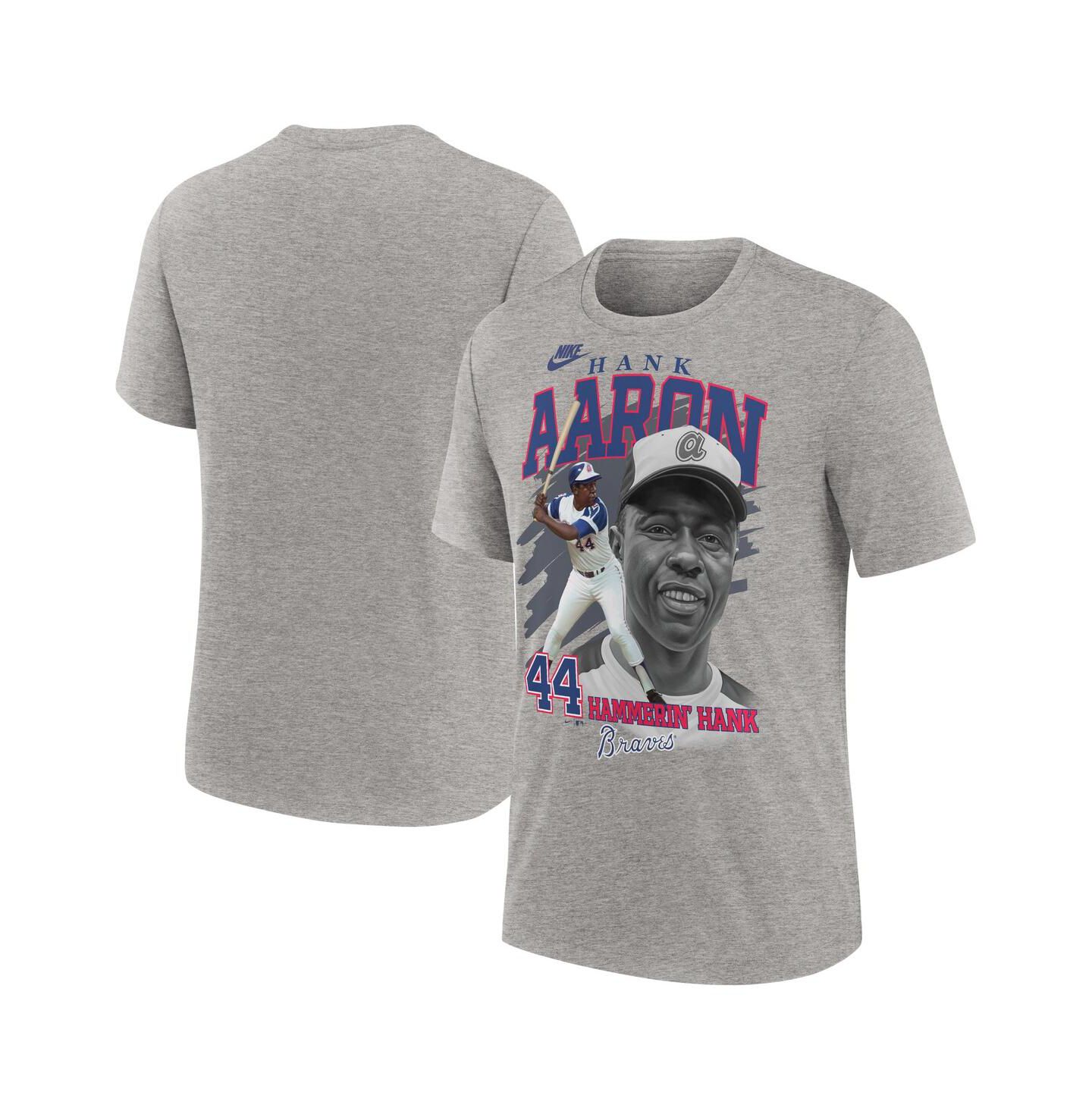 Мужская футболка Nike Hank Aaron Heather Gray Atlanta Braves Cooperstown Collection Player Local — фото 1