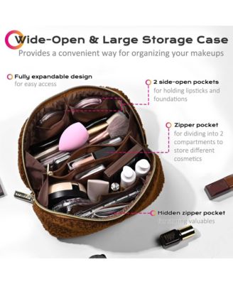 Plush Makeup Case Open Flat Travel Toiletry Accessories Organizer Bag
