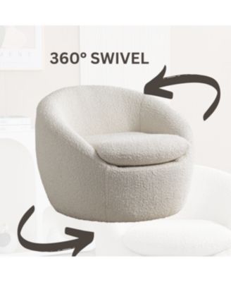 Modern Teddy Boucle Fabric Barrel Chair, 360 Swivel