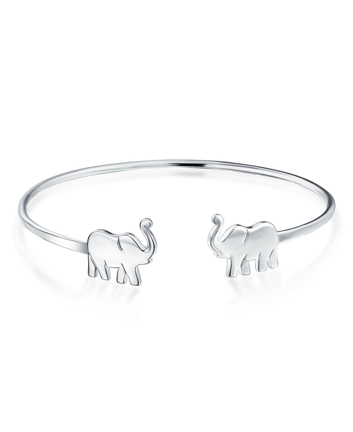 Minimalist Thin Delicate Zoo Animal Lucky Good Luck Elephant Bangle Cuff Bracelet For Women Teen .925 Sterling Silver - Silver