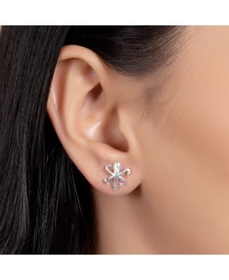 Delicate Tiny Nautical Vacation Honeymoon Ocean Marine Life Sea Creature Squid Octopus Stud Earrings Sterling Silver