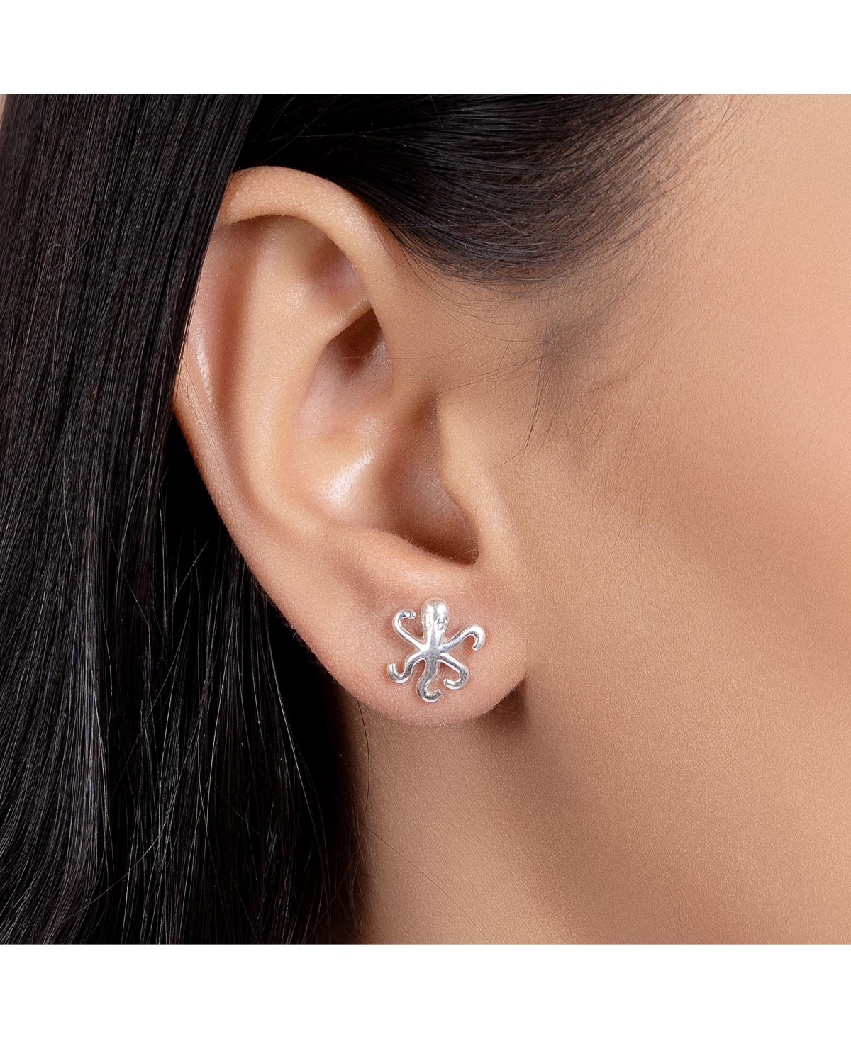 Bling Jewelry Delicate Tiny Nautical Vacation Honeymoon Ocean Marine Life Sea Creature Squid Octopus Stud Earrings Sterling Silver