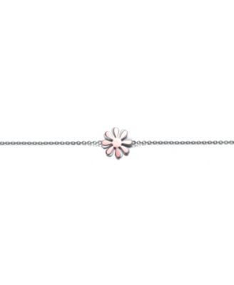 Sterling Silver 18k Rose Gold Plated Daisy Flower Charm Anklet, Adjustable Length