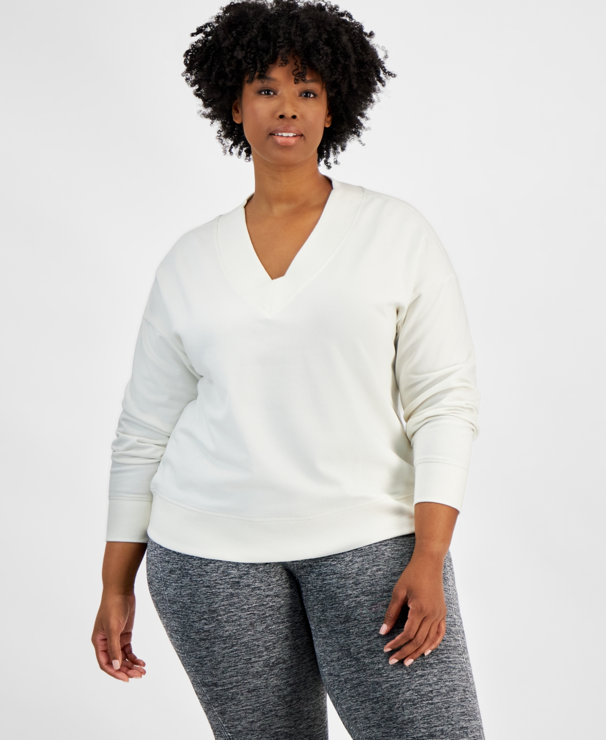 Plus Size V-Neck Fleece Sweatshirt, Created for Macy's - Tofu