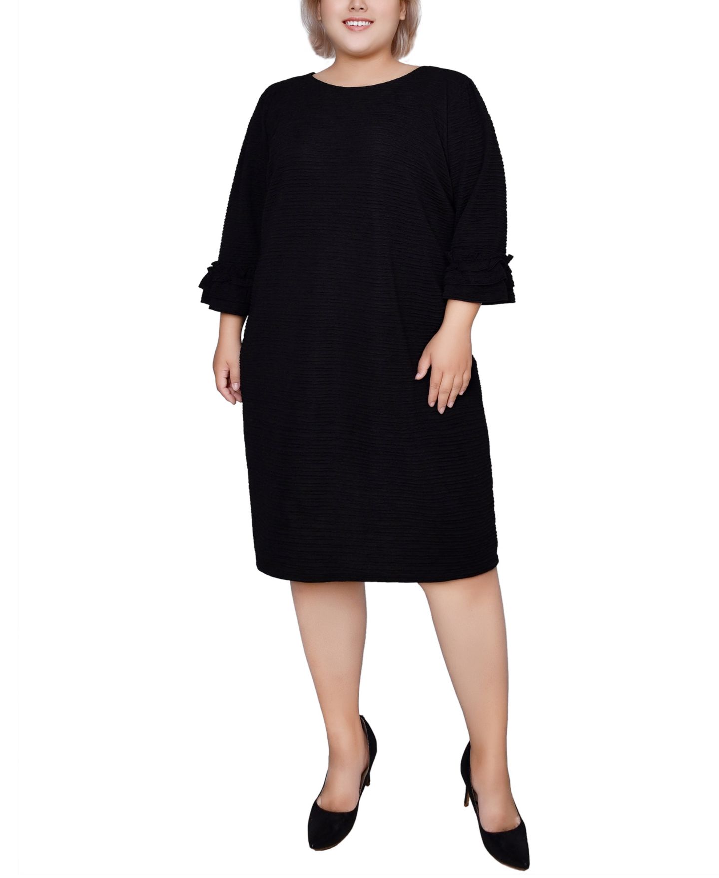 Женское платье NY Collection Plus Size 3/4 Length Sleeve Textured Knit, цвет: Чёрный — фото 1