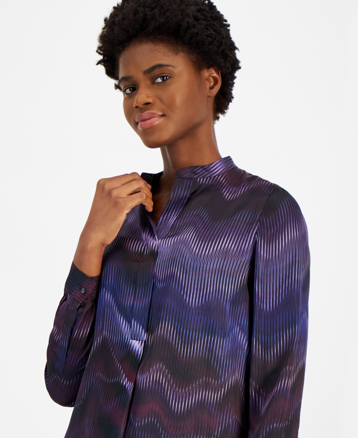 ANNE KLEIN WOMEN'S LONG-SLEEVE POPOVER BLOUSE 