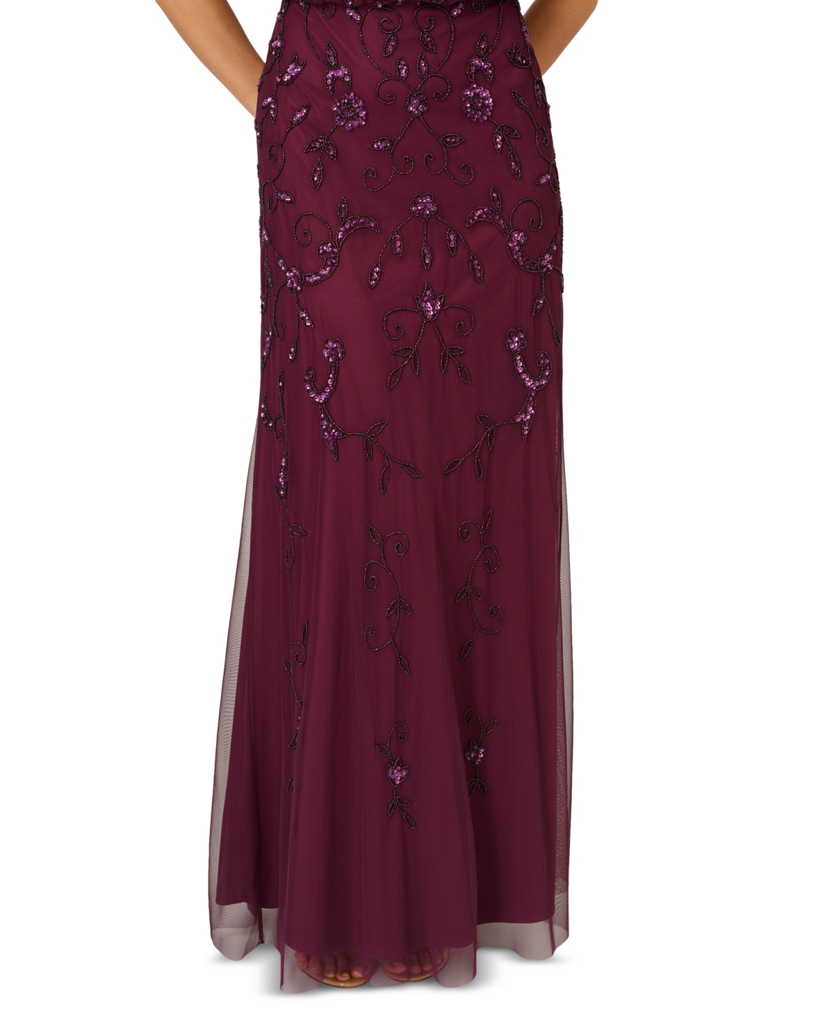 Adrianna Papell Beaded Mesh Gown In Midnight