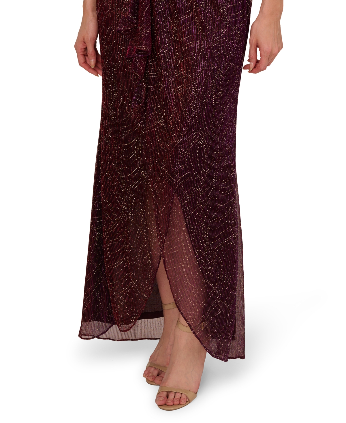 Adrianna Papell Women's Metallic Ruffled Sleeveless Faux-Wrap Gown