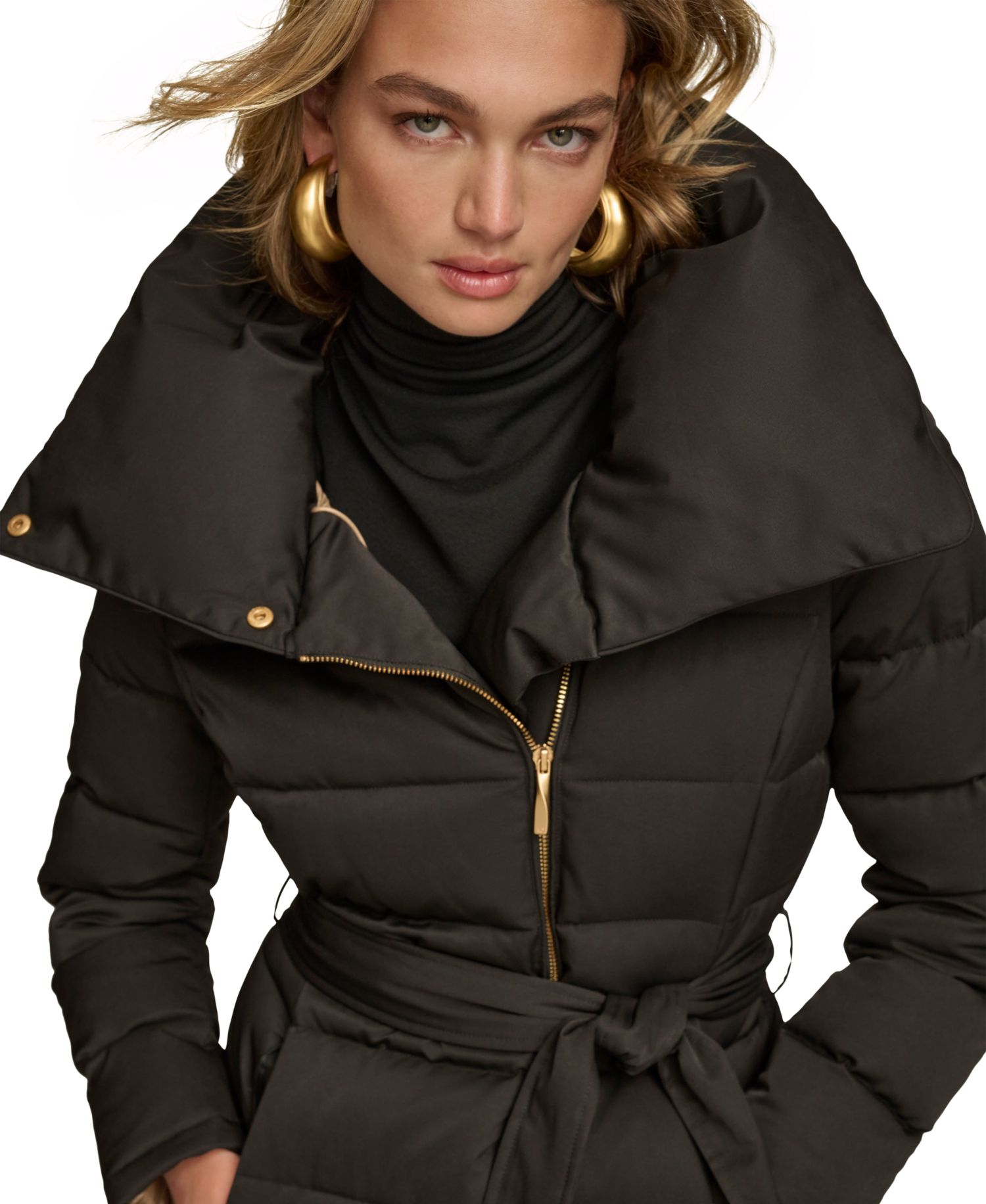 Women's Belted Asymmetric Puffer Coat