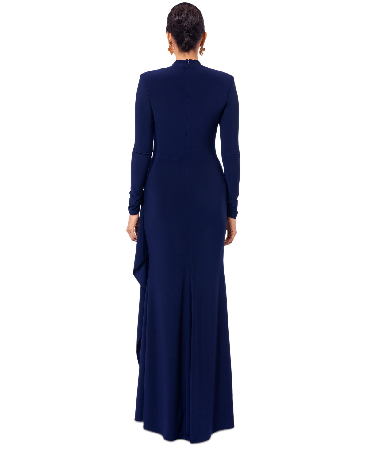 Betsy & Adam Women's Cowlneck Draped Long-Sleeve Gown