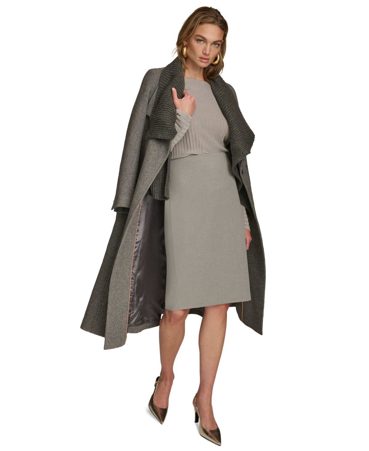 Donna Karan New York Women's Belted Wing-Collar Coat