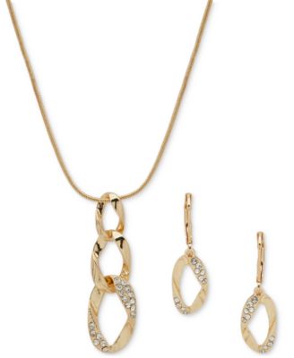 Anne Klein - Gold-Tone Pav&eacute; Link Pendant Necklace & Drop Earrings Set