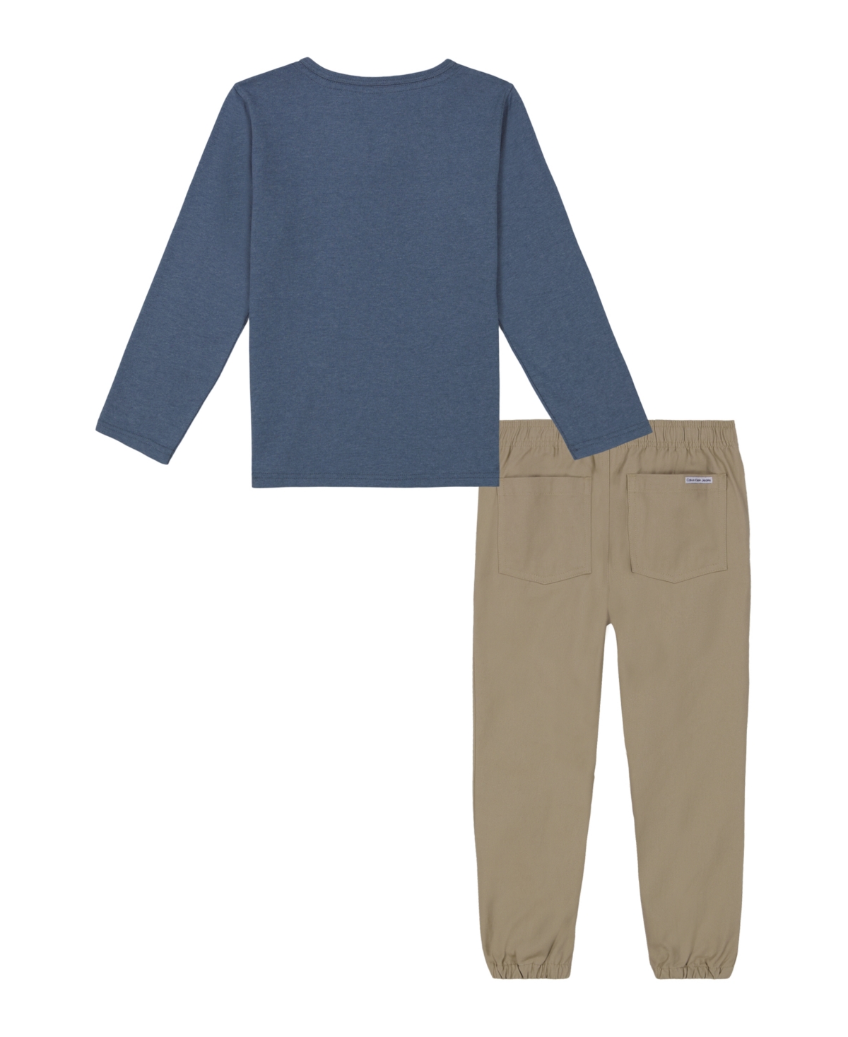 Calvin Klein Toddler and Little Boys Layered Look Long Short Sleeve Henley Tee and Twill Joggers 2-Piece Set -Chinchilla