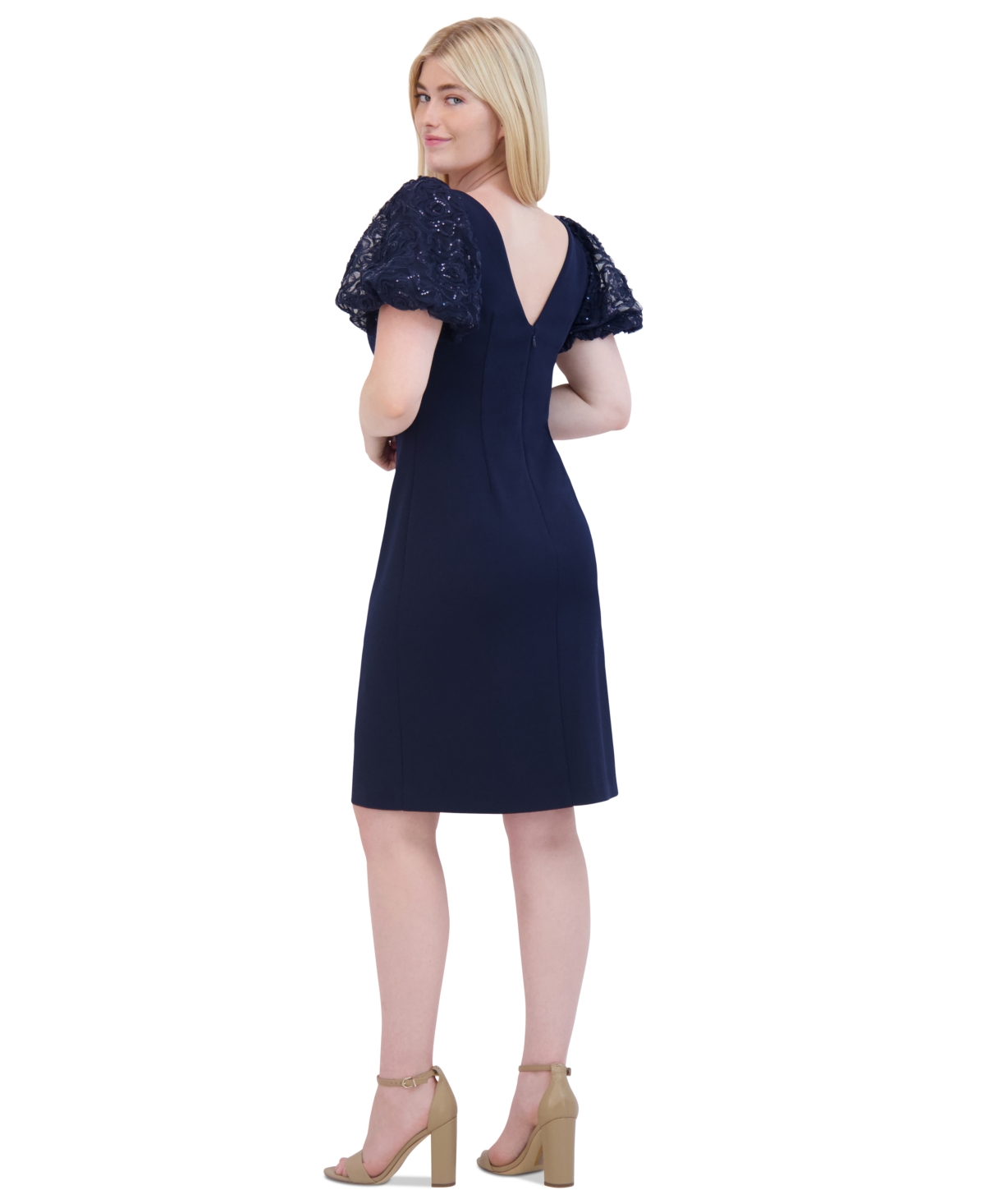 Eliza J Women's Sequined Puff-Sleeve Boat-Neck Dress