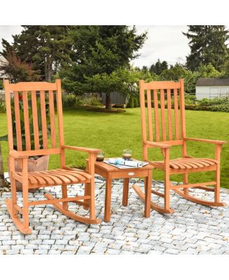 3 Pieces Eucalyptus Rocking Chair Set with Coffee Table