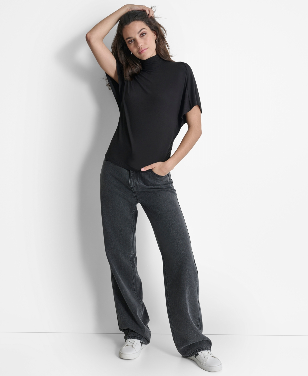 Dkny Women's Short-Sleeve Mock Neck Top