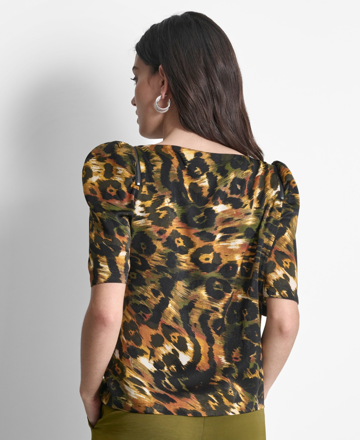 Dkny Women's Printed Asymmetric Zip-Shoulder Blouse