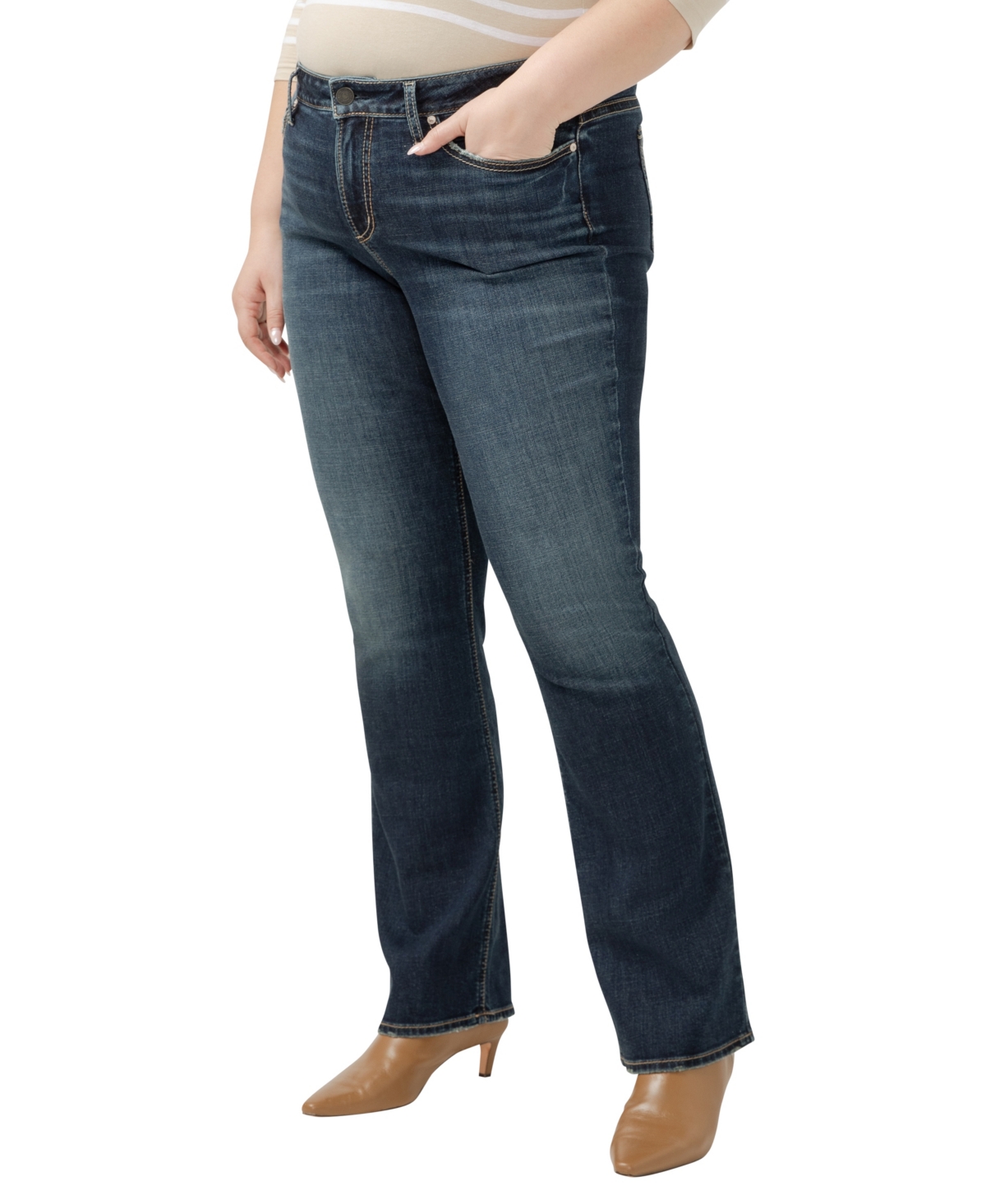 Shop Silver Jeans Co. Plus Size Suki Mid Rise Curvy Fit Slim Bootcut Jeans In Indigo