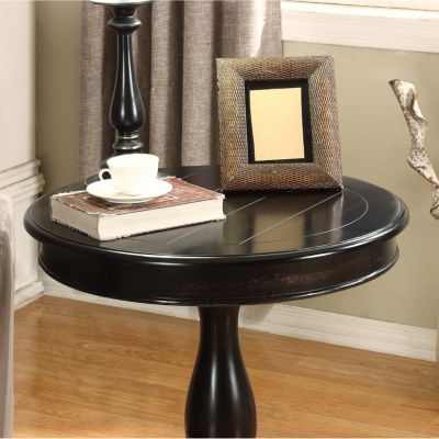  Round Wood Pedestal Side Table, Black