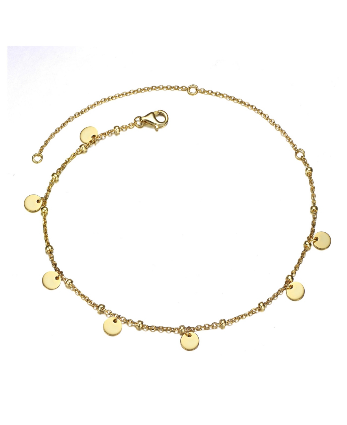Sterling Silver 14k Gold Plated Circle Disc Dangle Charm Anklet - Gold