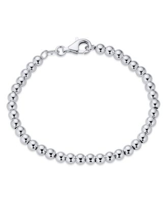Simple Plain Hand Strung Polish Round Light Weight Sterling Silver Bead 4MM Ball Strand Bracelet 7 Inch