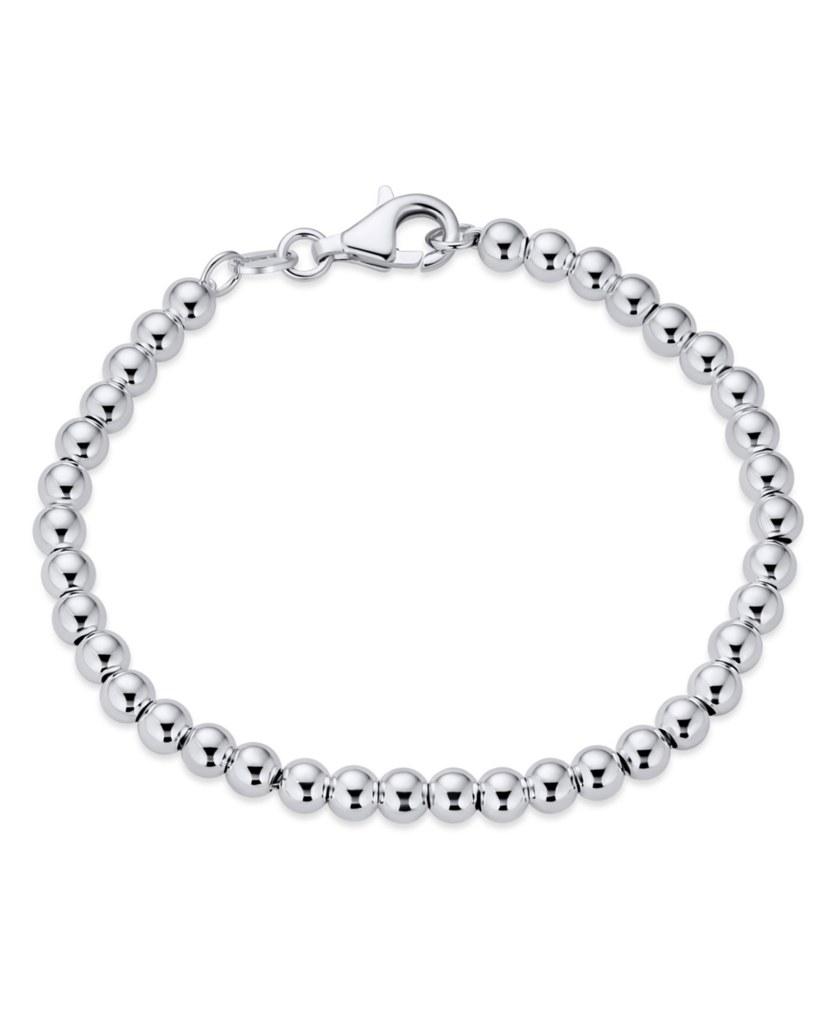 Bling Jewelry Simple Plain Hand Strung Polish Round Light Weight Sterling Silver Bead 4MM Ball Strand Bracelet 7 Inch