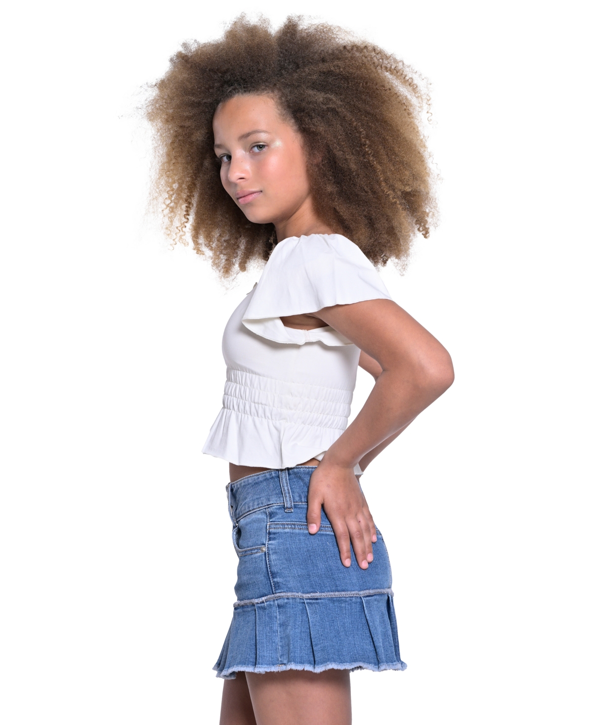 Thumbnail 2 of With Jules Flutter Sleeve Top for Girls - Natural & Versatile