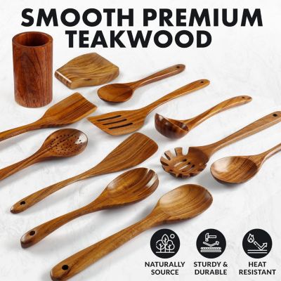 12-Piece Teak Wooden Utensils for Cooking