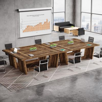 13FT Conference Room Table: Large Rectangular Meeting Seminar Table for 12-16 People, Wood Long Training Table with Heavy-Duty Frame, Business Table for Office, 4PCS