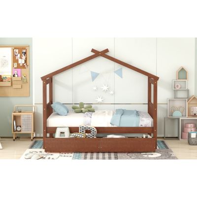 Streamdale Twin Size Wooden House Bed With Drawers