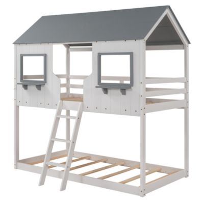 Bunk Bed with Roof, Window, and Guardrail - Twin