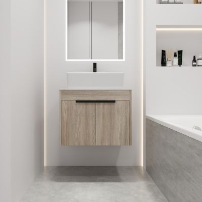 24" Modern Design Float Bathroom Vanity With Ceramic Basin Set
