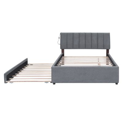 Teddy Fleece Full Size Upholstered Platform Bed With Trundle