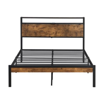Queen Metal Platform Bed with USB Headboard