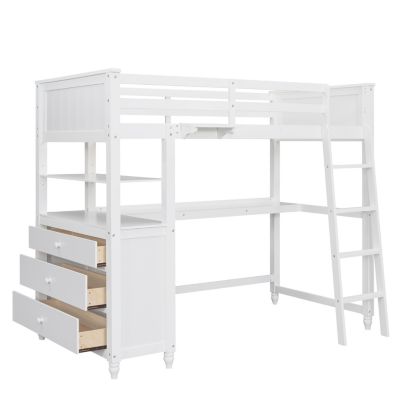 Streamdale Espresso Twin Loft Bed with Desk and Drawers
